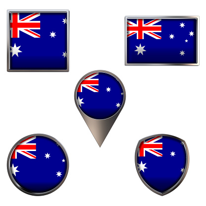 International border of Australia textured with Australian flag on white background. Horizontal composition with clipping path.