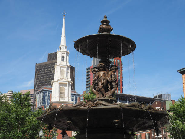 Boston, USA - June 15, 2019: Image of the Brewer Fountain situated in Boston Common city park.
