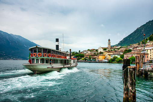 Tourist Boat Leaving Pier in Limone sul Garda, Italy 25.08.2018