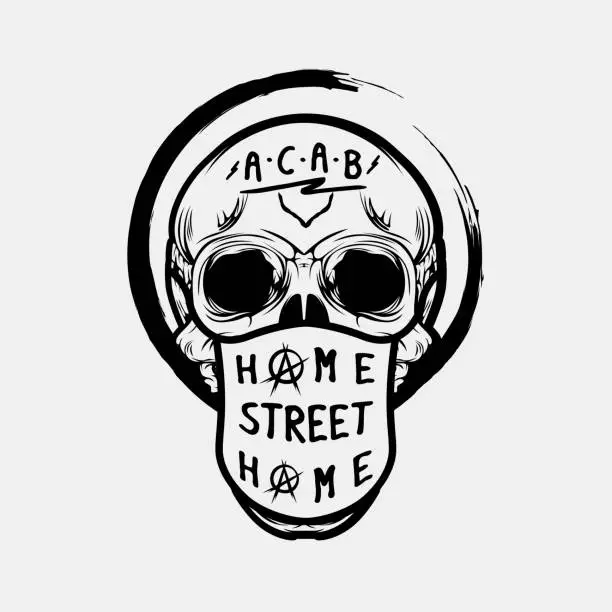 Vector illustration of Home Street Home Skull Wearing Mask Protest T-shirt Design Illustration