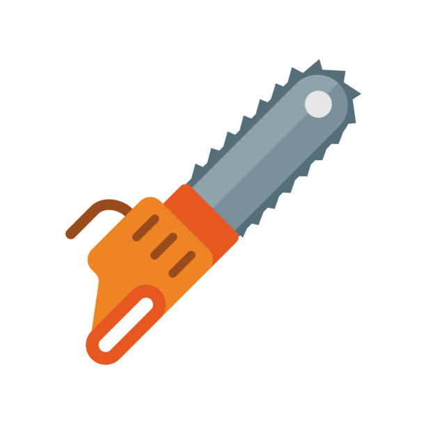 illustrations, cliparts, dessins animés et icônes de modèle vectoriel de conception d’icône de tronçonneuse - tronçonneuse