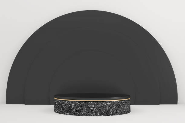istock Black granite podium on background minimal design. 3D rendering 1305663975