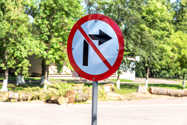 istock Road sign No right turn 1305664816