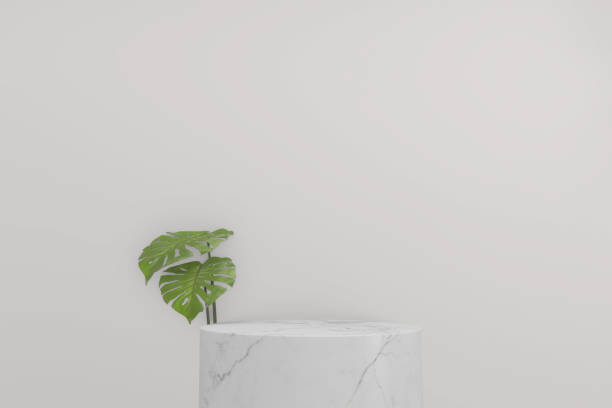 istock Sakura decoration and white granite podium on white background. 3D rendering 1305665894