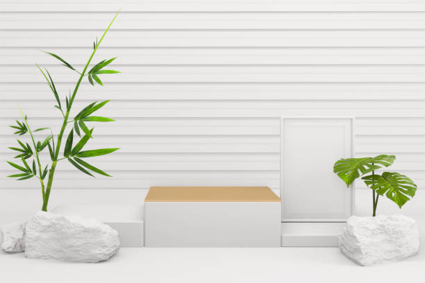 istock Tropical  Podium minimal geometric and bamboo japanese decoration .3D rendering 1305667131