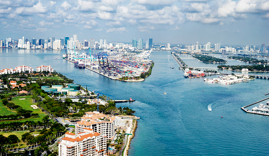 Biscayne Bay from above, Miami, Florida, USA.