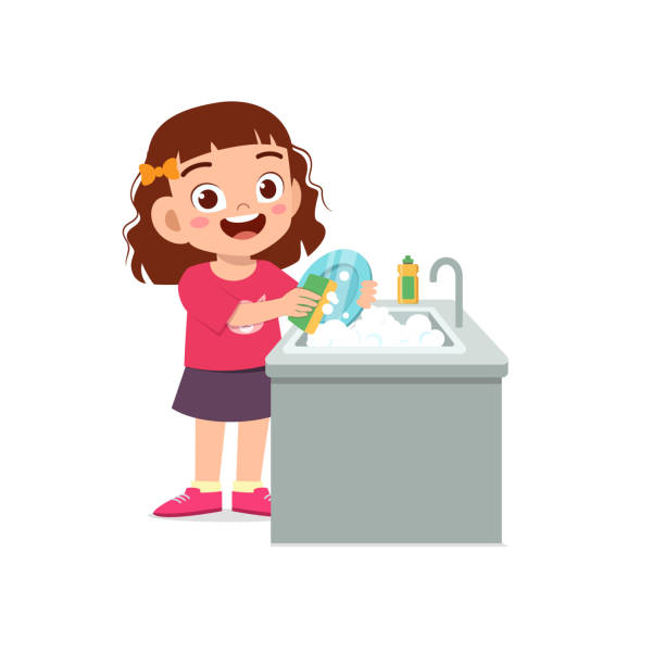 100+ Kid Dishwasher Illustrations, Royalty-Free Vector Graphics & Clip Art - iStock | Baby dishwasher, Kid painting room