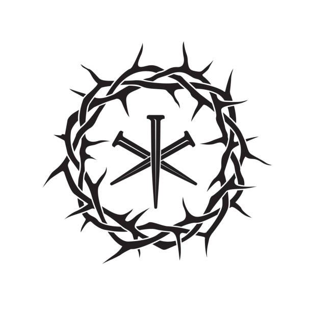 가시 크라운 아이콘 - easter crown of thorns forgiveness savior stock illustrations