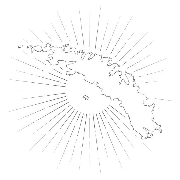 mapa georgia południowa i sandwich południowy z promieniami słonecznymi na białym tle - south sandwich islands stock illustrations