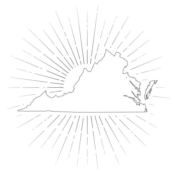 Virginia map with sunbeams on white background Map of Virginia created with a thin black outline and  light rays. Trendy and modern illustraion isolated on a blank background. Vector Illustration (EPS10, well layered and grouped). Easy to edit, manipulate, resize or colorize. virginia us state stock illustrations