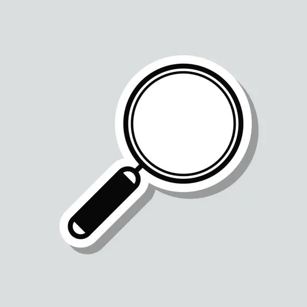 Vector illustration of Magnifying glass. Icon sticker on gray background