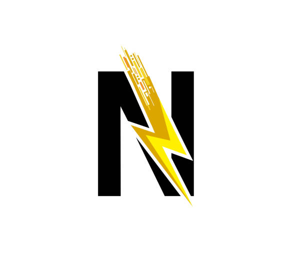 ilustrações, clipart, desenhos animados e ícones de flash data digital n letter logo design. - letter n flash