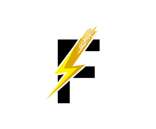 ilustraciones, imágenes clip art, dibujos animados e iconos de stock de diseño de logotipo de letras f digital de datos flash. - letter f flash