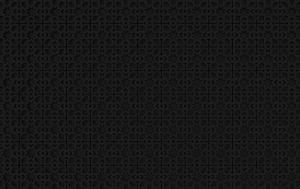 Arabic black geometric pattern, muslim holiday Eid al Adha ornament background. Ramadan arabesque 3d render illustration