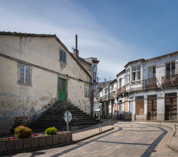 Street view of the town of Melide, Galicia, Spain