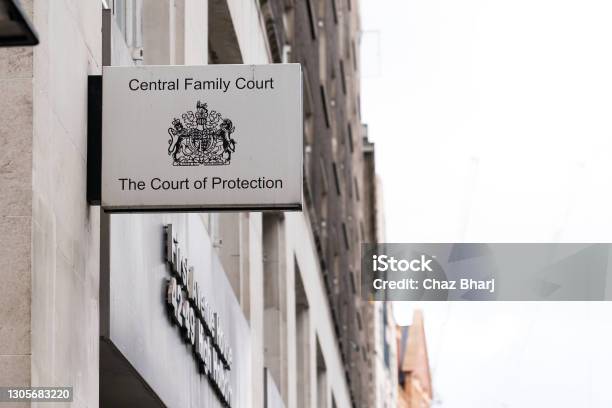 Close Up View Of The Sign Outside The Central Family Court And Court Of Protection In Holborn London 133 Stock Photo - Download Image Now