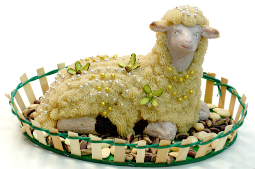 Easter lamb cake typical of the city of Favara in Sicily in Italy handcrafted with almond paste