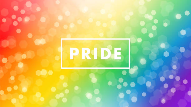 ilustraciones, imágenes clip art, dibujos animados e iconos de stock de signo de orgullo con marco sobre un colorido fondo arco iris bokeh para el concepto de derechos y movimientos lgbtq. - homosexual rainbow gay pride flag flag