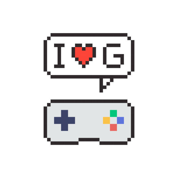 ilustrações de stock, clip art, desenhos animados e ícones de i love games concept. retro gamepad poster. pixel art. textiles, print, t-shirts, web. - retro revival video game joystick gamer