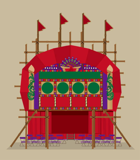кантонский оперный бамбуковый театр - hong kong billboard asia china stock illustrations