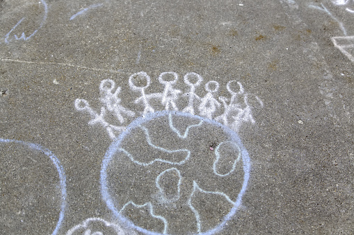 Drawing of the world on ground
