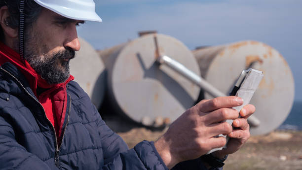 istock Fuel and power generation systems-Oil field. Maintenance Engineer working on the field at a petroleum power station at sunset during COVID-19 pandemic. 1305693099