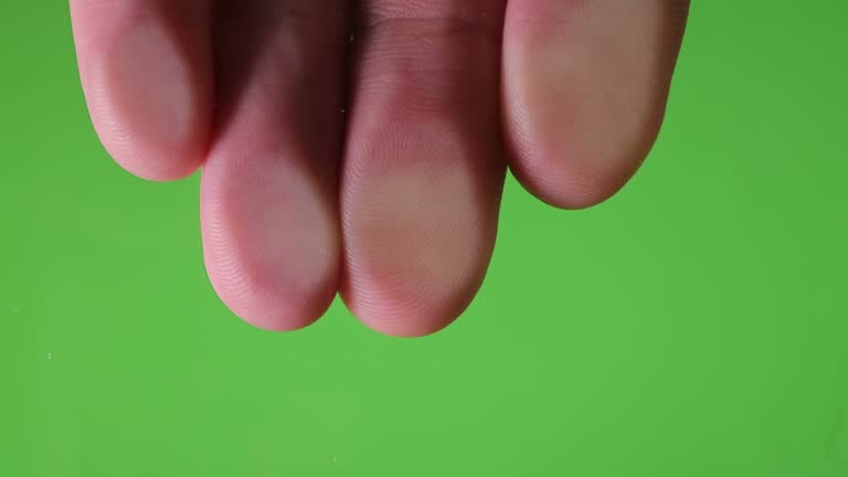 Biometric identification of close-up. Template on a green background. Keying ready. Fingerprints.