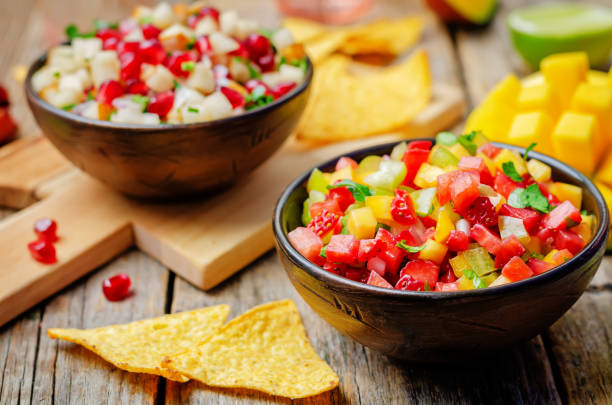 istock Strawberry mango pepper and pomegranate pear salsa 1305694228