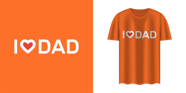 Stylish orange t-shirt and apparel trendy design with "I love dad" text. Textiles, t-shirts, web. Typography, print, vector illustration. Stylish orange t-shirt and apparel trendy design with "I love dad" text. Textiles, t-shirts, web. Typography, print, vector illustration. blue letter i stock illustrations