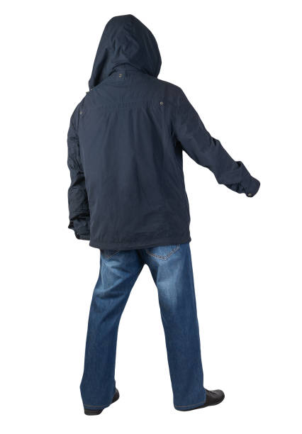 istock dark blue jeans, black leather shoes, jacket isolated on white background. 1305698261