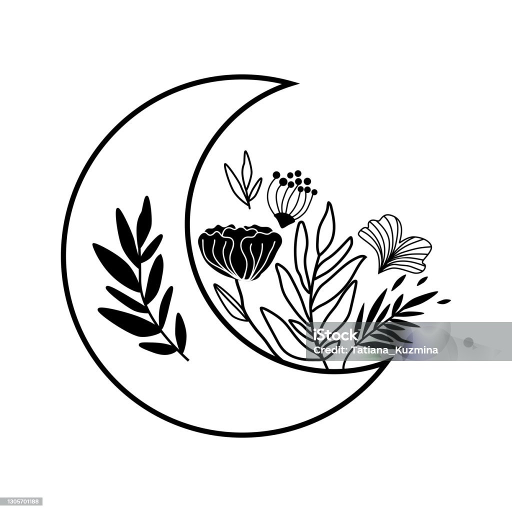 Logo Mặt Trăng Hoa Thiết Kế Hình Xăm Mặt Trăng Đen Đẹp Celestial ...