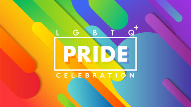 Pride Celebration sign with frame over a colorful round geometric rainbow background for LGBTQ rights and movements concept Pride Celebration sign with frame over a colorful round geometric rainbow background for LGBTQ rights and movements concept. Vector illustration. pride month rainbow stock illustrations