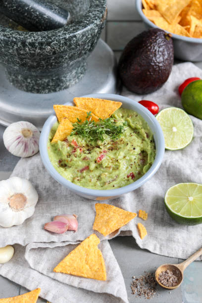 istock Homemade Guacamole Avocado Dip with Nacho Chips 1305706781