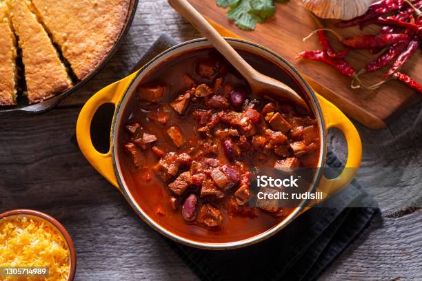 Chicken Chili Stock Photo - Download Image Now - Chili Con Carne, Chili Pepper, Mexican Food