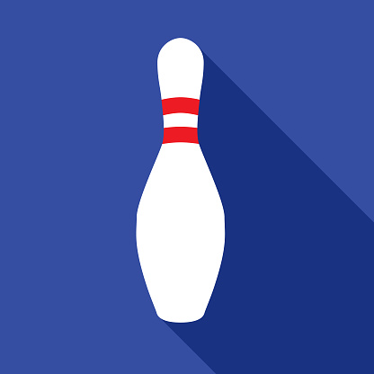 Vector illustration of a blue square bowling pin icon.