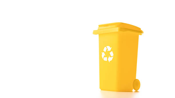 istock Bin icon. Container for disposal garbage waste and save environment. Yellow dustbin for recycle plastic trash isolated on white background. 1305721549