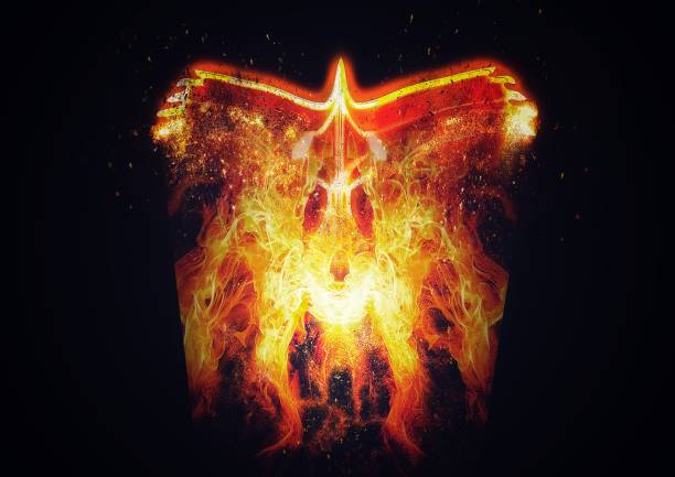 istock 3D illustration of a firebird flapping in the dark 1305721682