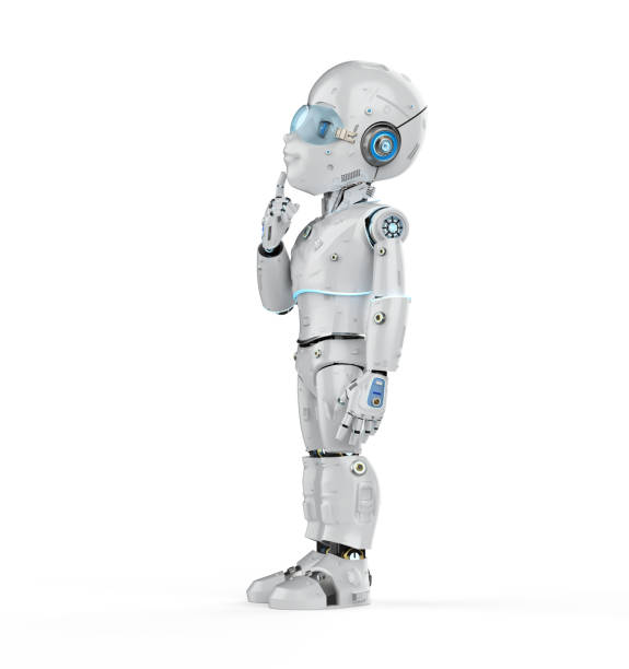 istock Cute robot with cartoon character think 1305721926