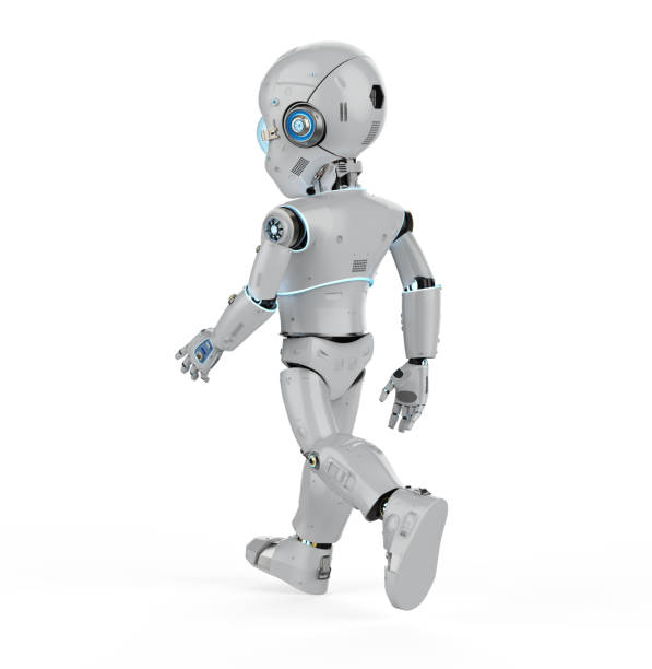 istock Cute robot with cartoon character walk 1305721930