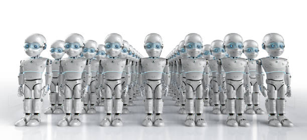 istock Group of cute robots with cartoon character 1305721934