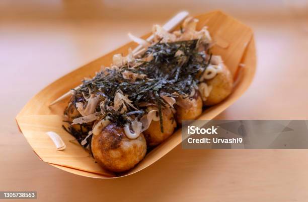 Japanese Food Takoyaki On Wooden Table Stock Photo - Download Image Now - Takoyaki, Asia, Asian Food