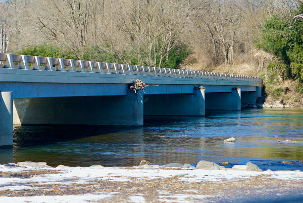 Debris from previous flooding remains on the Morgan Ford Bridge over the Shenandoah River near Front Royal, Virginia.