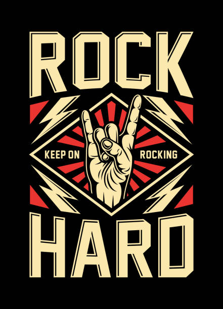 Rock On Hand Sign Vector Illustration Image suitable for logo, emblem, label, graphic t-shirt, poster, sticker, badge or print design rock stock illustrations