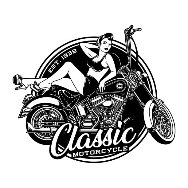 Fille de pin up de cru sur l’illustration de vecteur de moto - Illustration vectorielle