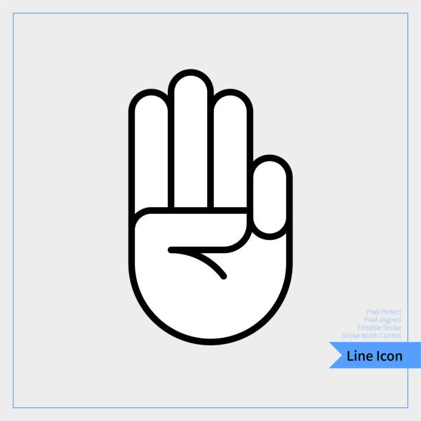 ikona dłoni, dłoń, wytrzymaj trzy palce.
 - pixel-aligned, pixel perfect, editable stroke, easy scalablility. cienka linia. profesjonalny, wyrównany pikseli, pixel perfect, edytowalny obrys, łatwa scalablility. - oath stock illustrations