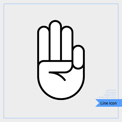 Hand icon, palm of the hand, hold out three finger.
 - Professional, Pixel-aligned, Pixel Perfect, Editable Stroke, Easy Scalablility. Thin line icon. professional, pixel-aligned, Pixel Perfect, Editable Stroke, Easy Scalablility.