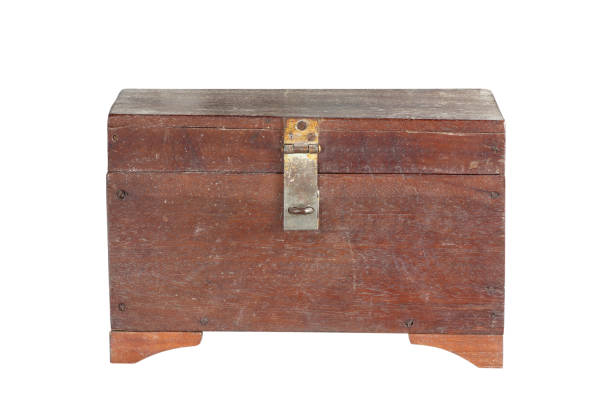 istock Old wooden chest isolated on white background 1305753187