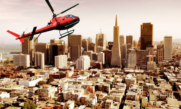 istock Helicopter flying over San Francisco. 1305754129