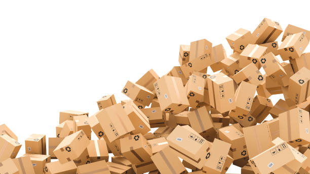 istock Cardboard boxes on white background with empty copy space on left side, logistics and delivery concept 1305761066