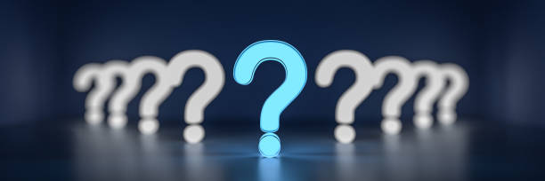 istock Blue glowing question mark in center with other glowing signs, on dark background, FAQ Concept 1305761092